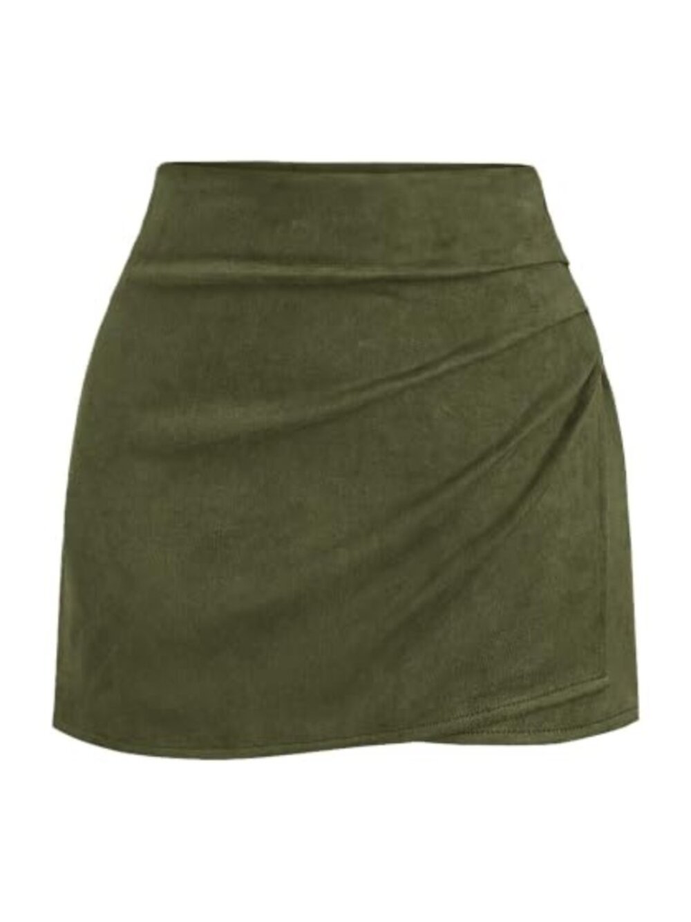 Faux Suede Mini Skort Wrap Ruched High Waist Skirt with Shorts